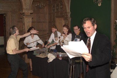 Tony Palermo directs Theater 40 SFX artists while Michael Gough plays Scrooge